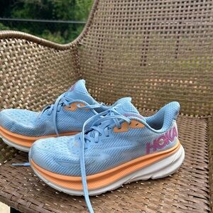 Hoka Sky Blue and Peach Athletic Shoes